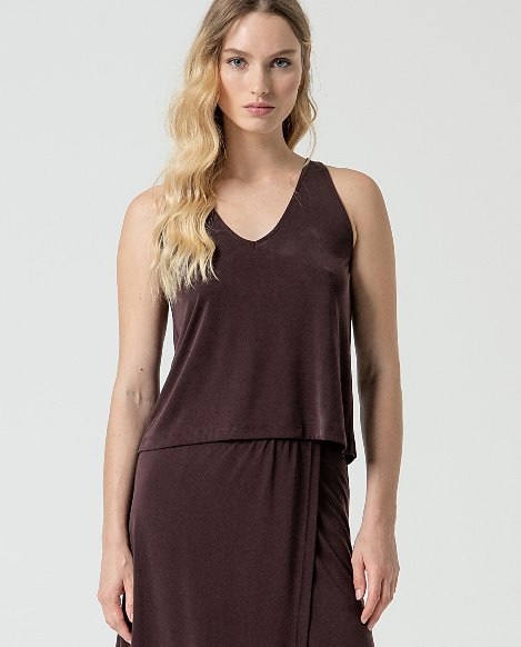 V neck Top Brown