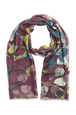 Scarves printed Leaves Bordeaux