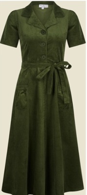 Revers Dress Midi Corduroy Green