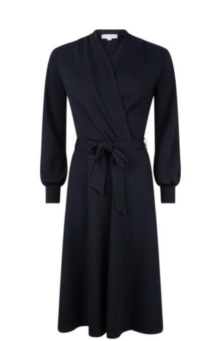 Cross Over Dress Long Sleeve Navy Jersey Crepe