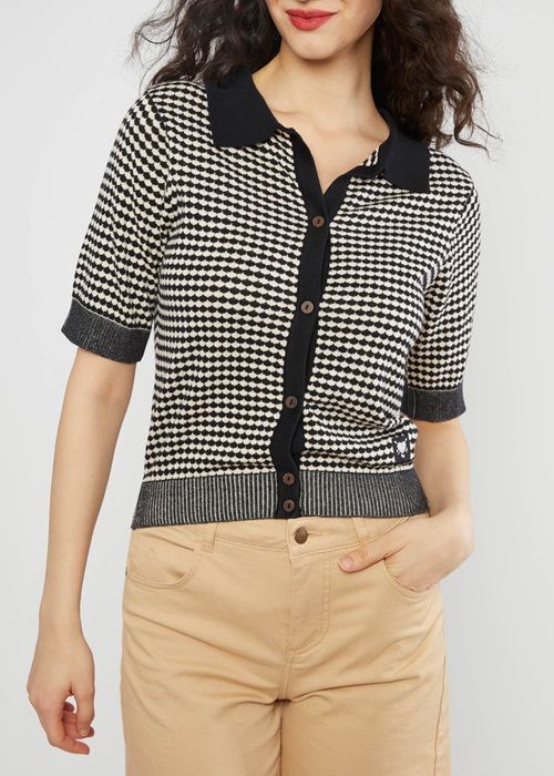 Shirt Petite Poloette Mixed Dots Black White