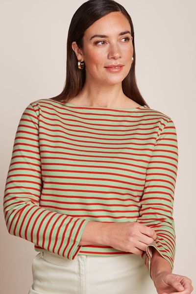 Boatneck Top Britney Stripe Sprucestone Mint