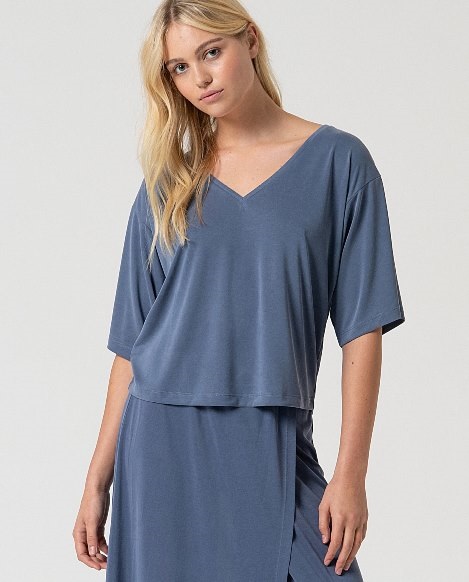 V Neck T Shirt Loose Fit Indigo