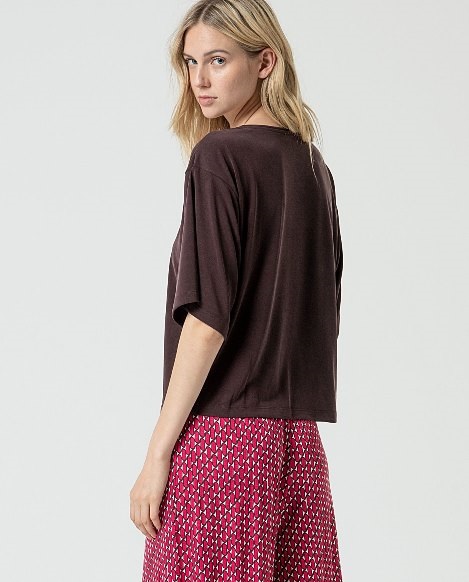 V neck Top Loose Fit Brown