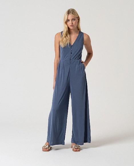 Strap Jumpsuit With Buttons Indigo