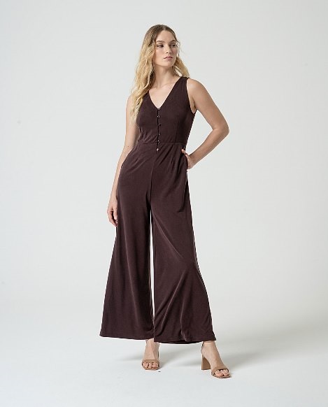 Strap Jumpsuit With Buttons Brown