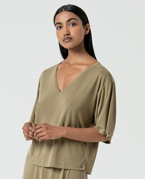 Sleeveless V Neck T Shirt khaki