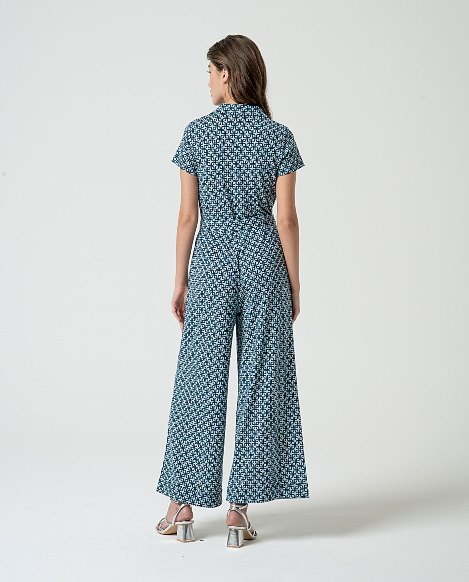 Long Jumpsuit Short Sleeves Blue