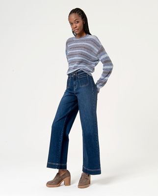 Flared Jeans With Fancy Pockets Deep Blue