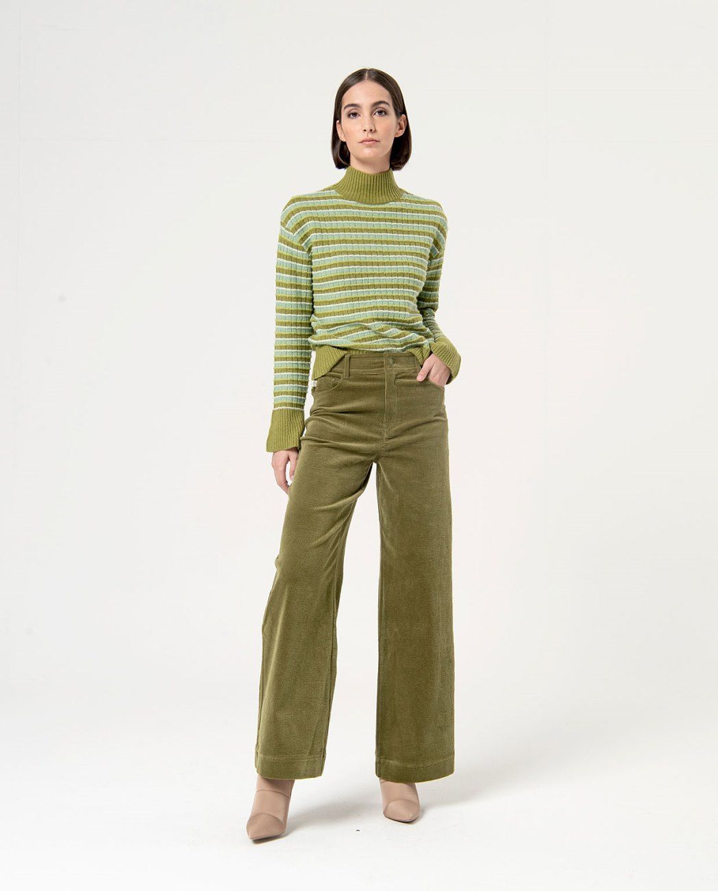 Flare Trousers With Pockets Green