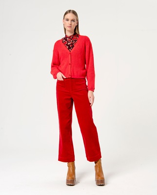 Short Cardigan V Neck Red