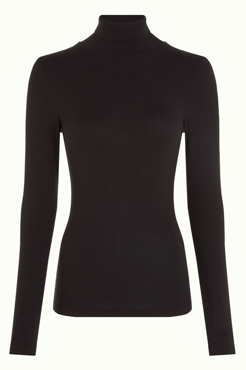 Rollneck Top Uni Rib Black