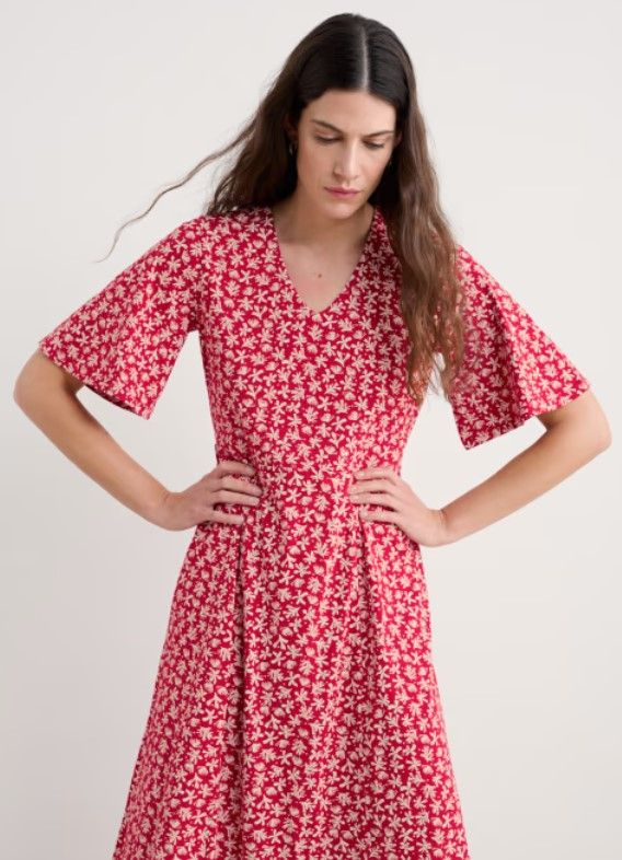 Nancy Dress Saltwater Ditsy Scarlet