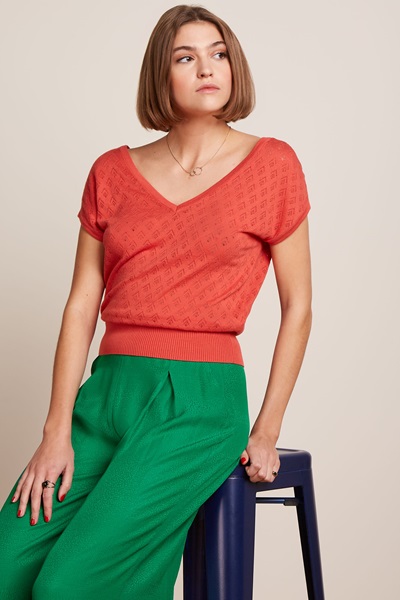 Double V Top Mateo Knit Tweed Orange