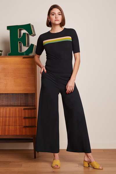 Border Palazzo Cropped Pants Milano Uni  Black