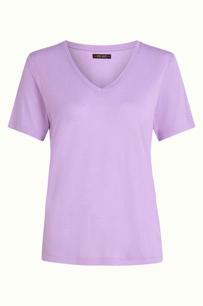 V Neck Top Marsy Linen Sheer Lilac