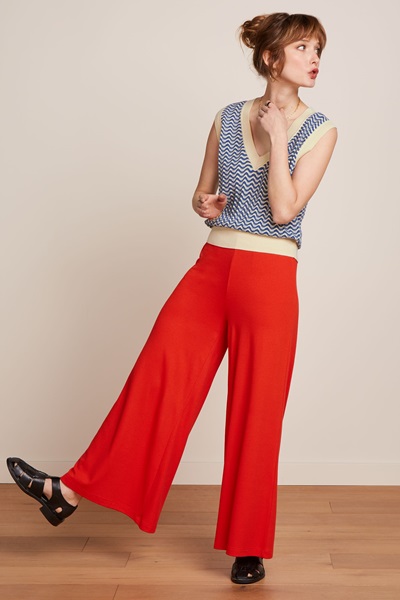 Border Palazzo Cropped Pants Milano Uni Fire Red