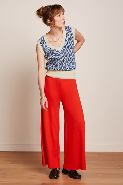 Border Palazzo Cropped Pants Milano Uni Fire Red